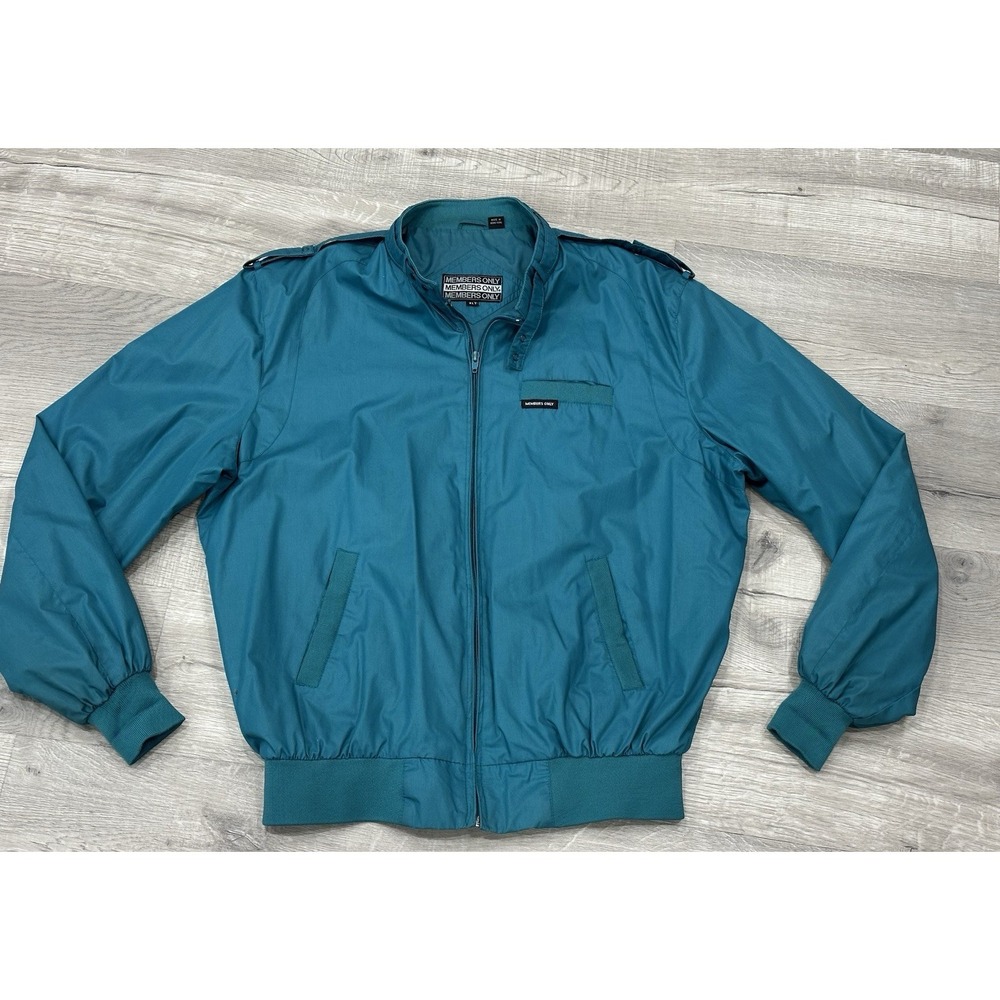 VINTAGE Members Only Jacket Men XLT Teal Turquoise Full Zip Racer Bomber 80s - Picture 1 of 11